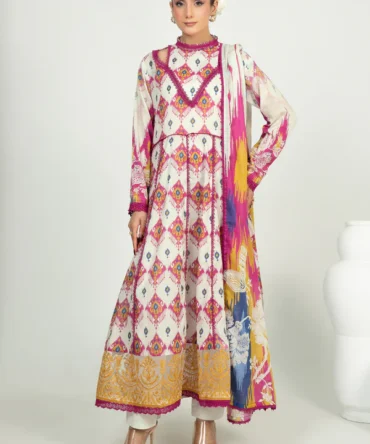 3 Piece Safa Noor Unstitched White Embroidered Lawn