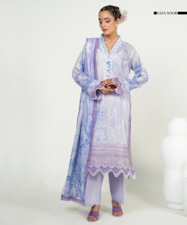 3 Piece Safa Noor Unstitched Lavender Embroidered Lawn