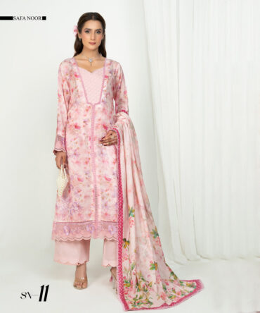 3 Piece Safa Noor Unstitched Pink Embroidered Lawn
