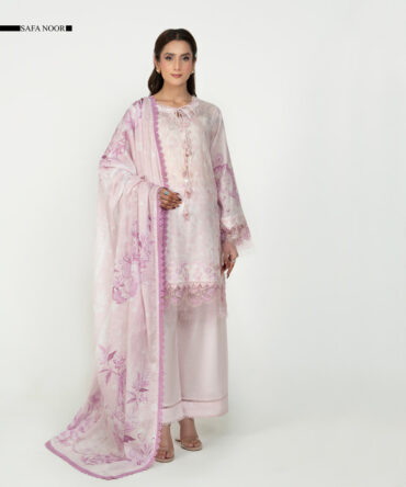 3 Piece Safa Noor Unstitched Lilac Embroidered Lawn