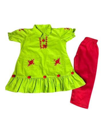 Girls Cotton Embroidered Suit