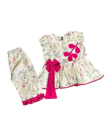 Girls White combo cotton suit