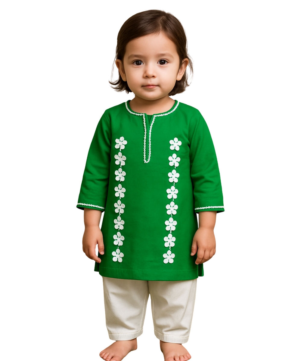 Green and White Ethnic-Inspired Baby Girl 14 August Suit