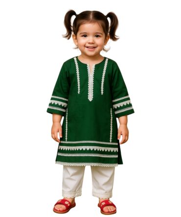 Green & White Lace Detailed Traditional Suit (Kids Collection)